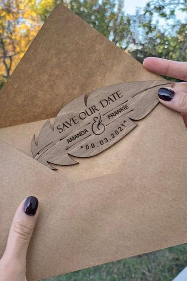 Custom Wedding Invitations wood engraved